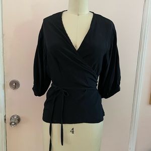 Black silk wrap top